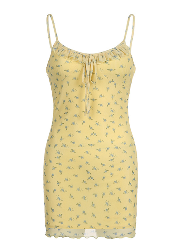 Levoire | Ruban à nœud floral Sangles pointues Robe Vacances Fille Sexy Robe en maille
