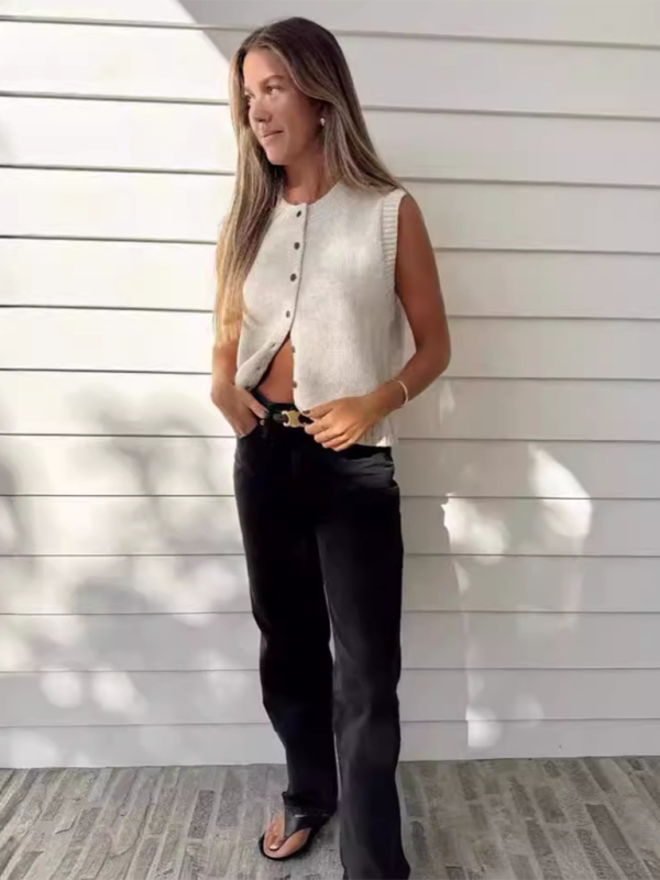 Levoire | Gilet tricoté décontracté polyvalent cardigan en tricot à un bouton Top