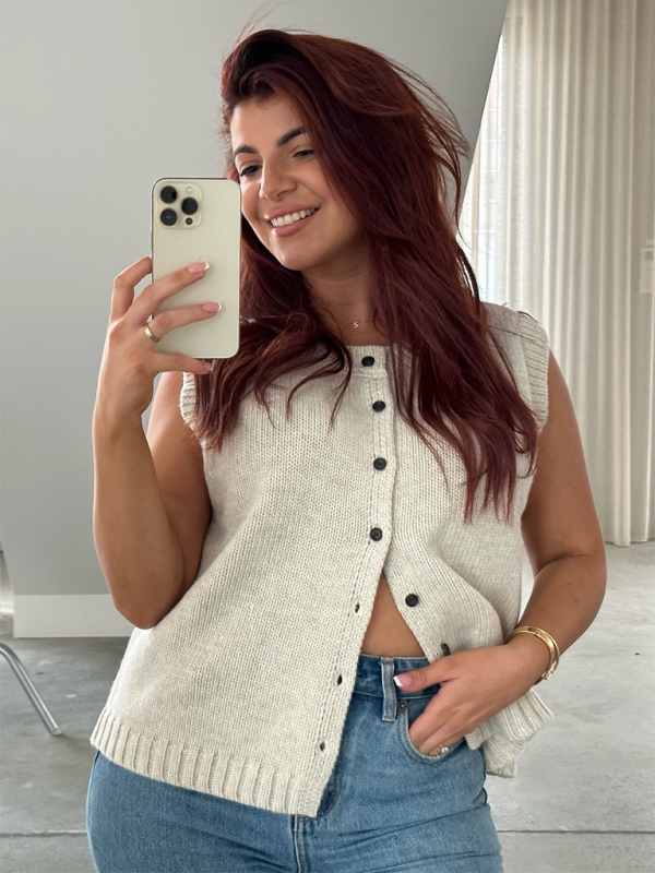Levoire | Gilet tricoté décontracté polyvalent cardigan en tricot à un bouton Top