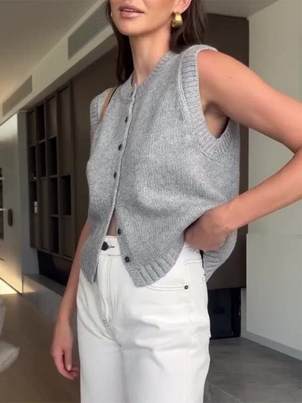 Levoire | Gilet tricoté décontracté polyvalent cardigan en tricot à un bouton Top