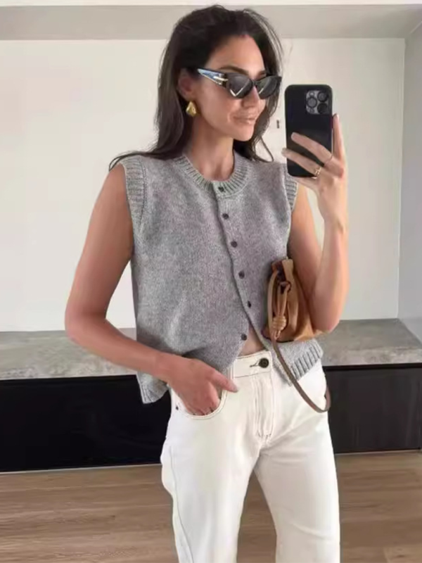 Levoire | Gilet tricoté décontracté polyvalent cardigan en tricot à un bouton Top
