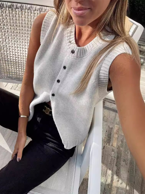 Levoire | Gilet tricoté décontracté polyvalent cardigan en tricot à un bouton Top