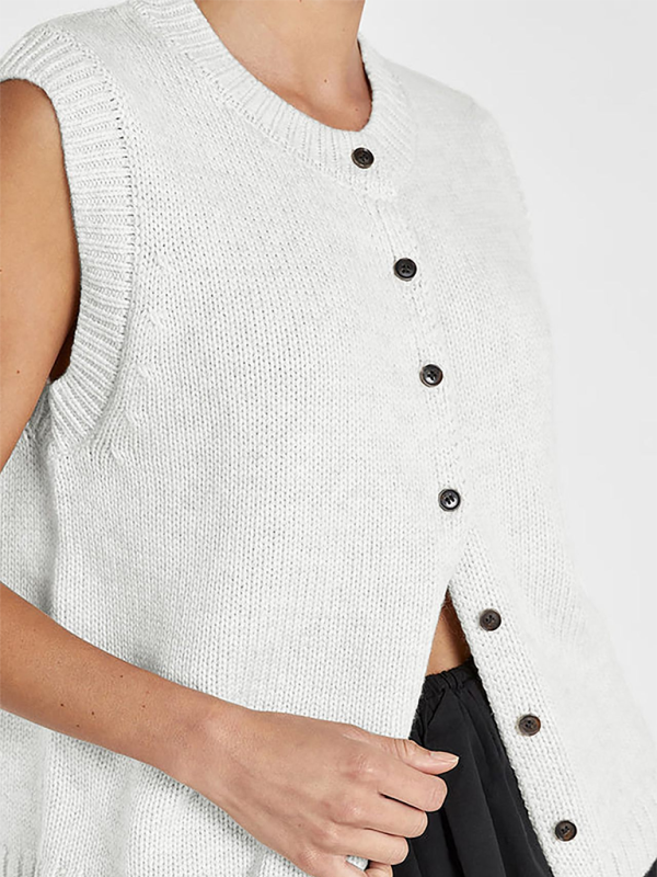 Levoire | Gilet tricoté décontracté polyvalent cardigan en tricot à un bouton Top Blanc