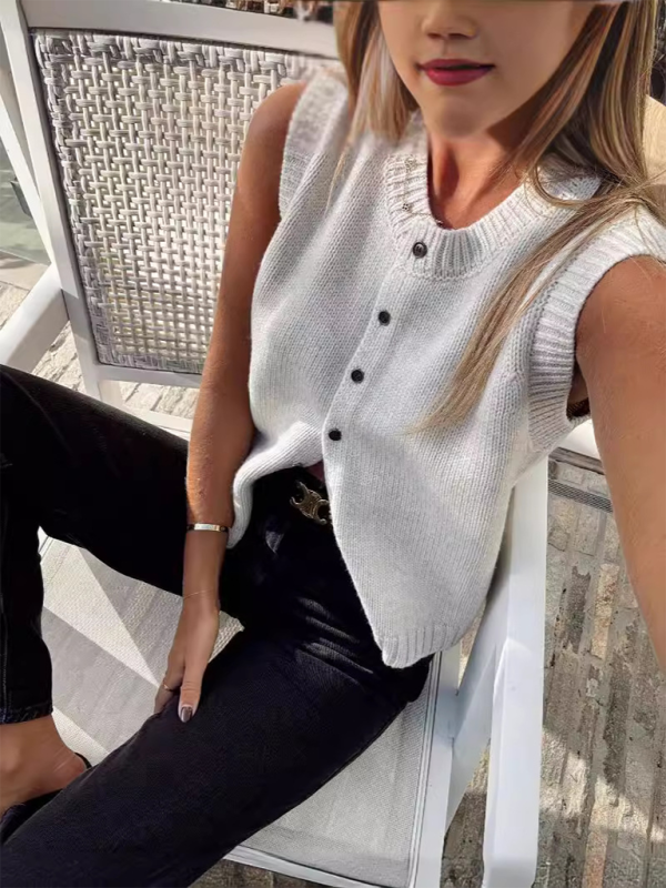 Levoire | Gilet tricoté décontracté polyvalent cardigan en tricot à un bouton Top