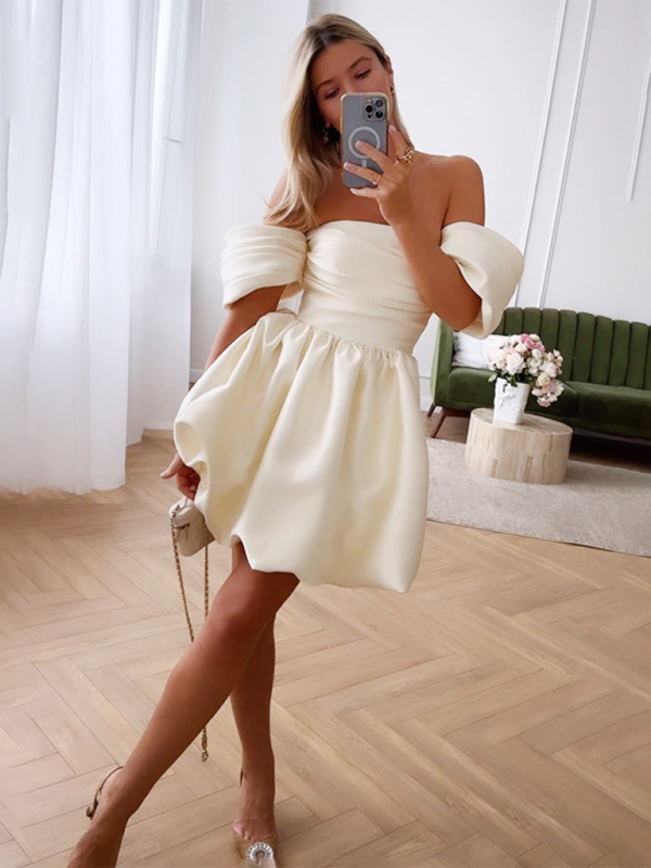 Levoire | Robe de princesse sexy à une épaule unie avec top à bretelles et manches de princesse