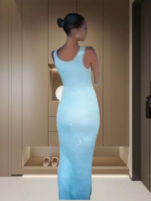Levoire | Mot-constructeur et sexy décolleté en U ajusté scintillant hip sans manches robe