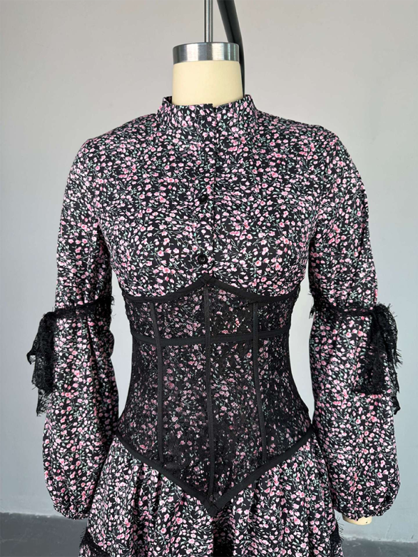 Levoire | Nouvelle robe courte à manches longues en dentelle douce et fraîche avec taille à imprimer