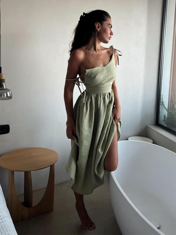 Levoire | Décolleté en V élégant sexy sans bretelles et sans dos robe longue suspendue Vert