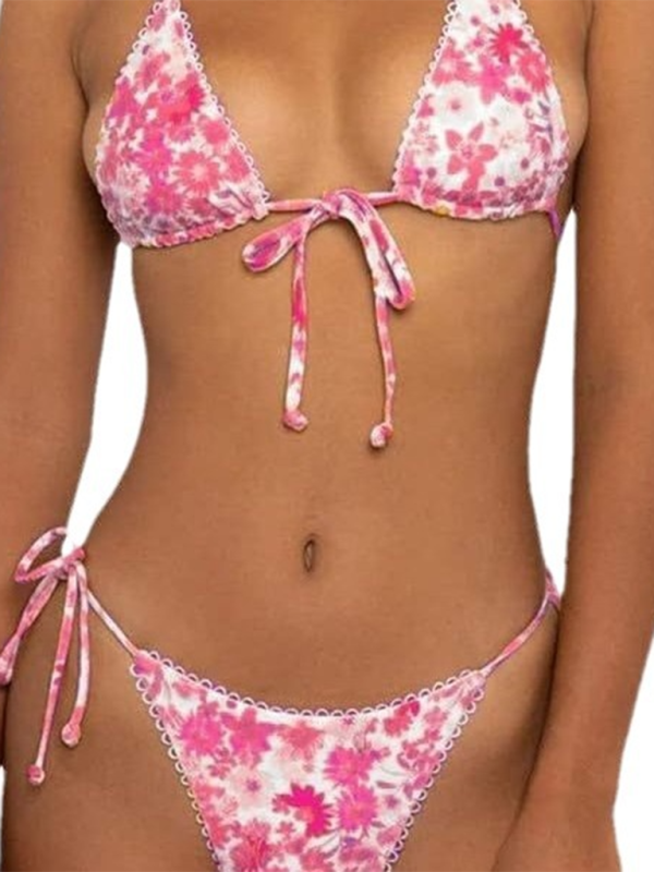 Levoire | Bikini Femme Split Sexy Floral Mode Haut de Gamme Maillot de Bain Bikini Plage Maillot de Bain Rose lilas