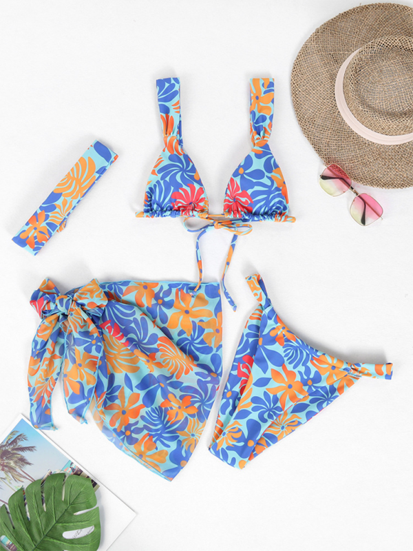 Levoire | Nouveau maillot de bain deux pièces quatre pièces sexy dos nu bikini imprimé Bleu