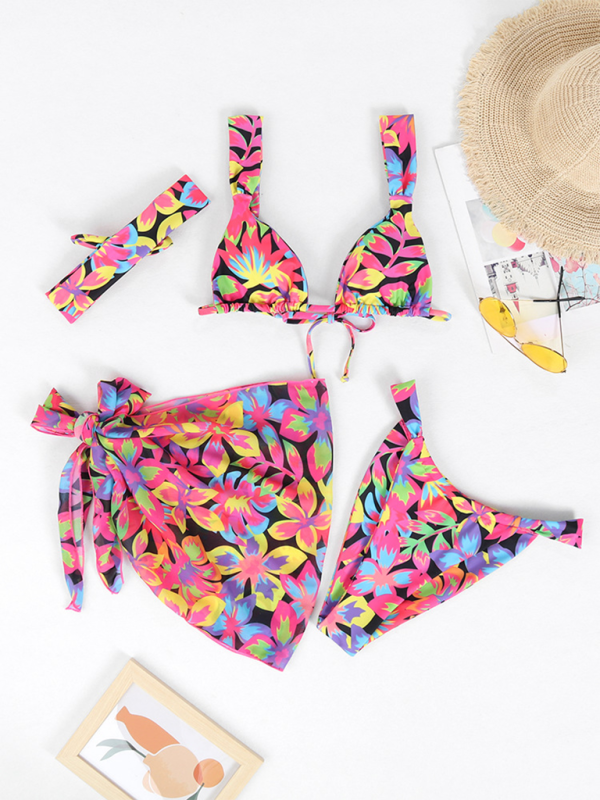 Levoire | Nouveau maillot de bain deux pièces quatre pièces sexy dos nu bikini imprimé Noir