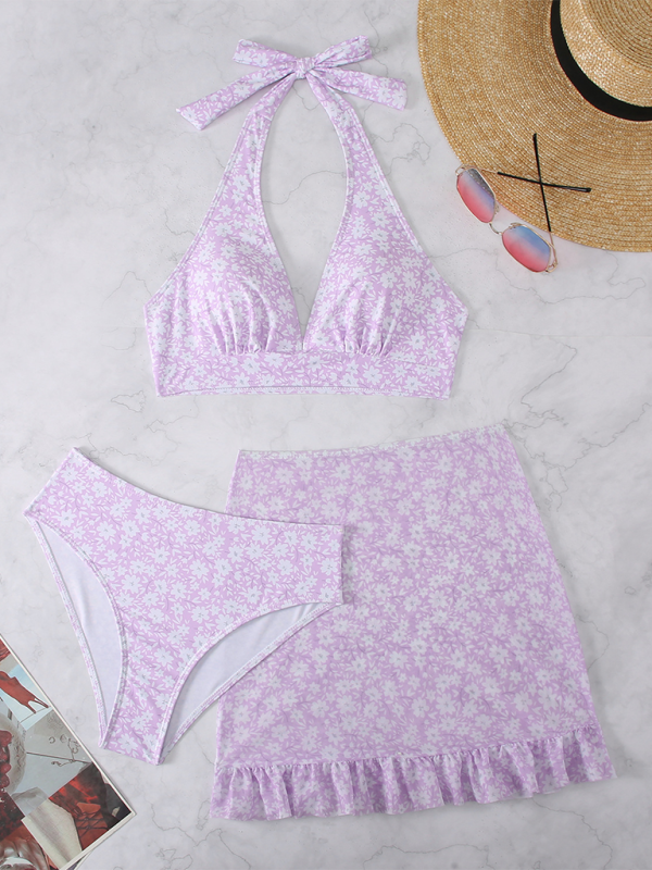 Levoire | Nouveau maillot de bain trois pièces dame petit fleuri bikini Lavande