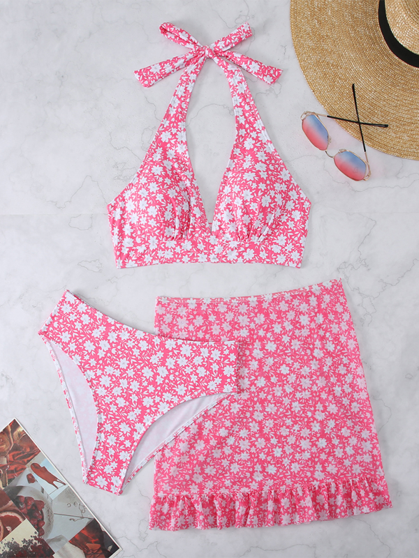 Levoire | Nouveau maillot de bain trois pièces dame petit fleuri bikini Rosa