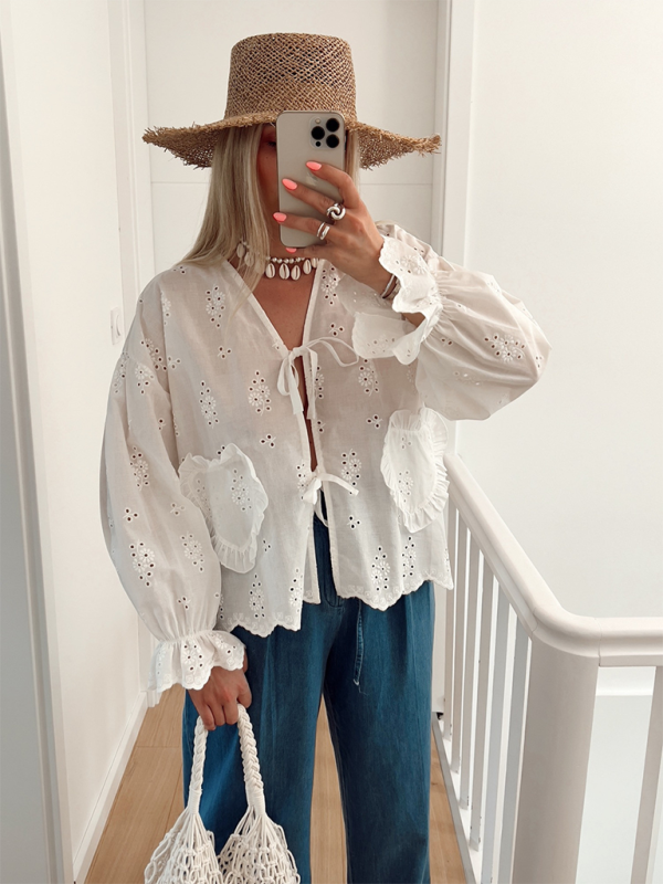 Levoire | Nouveau top de chemise dame avec broderie en forme de cœur Blanc