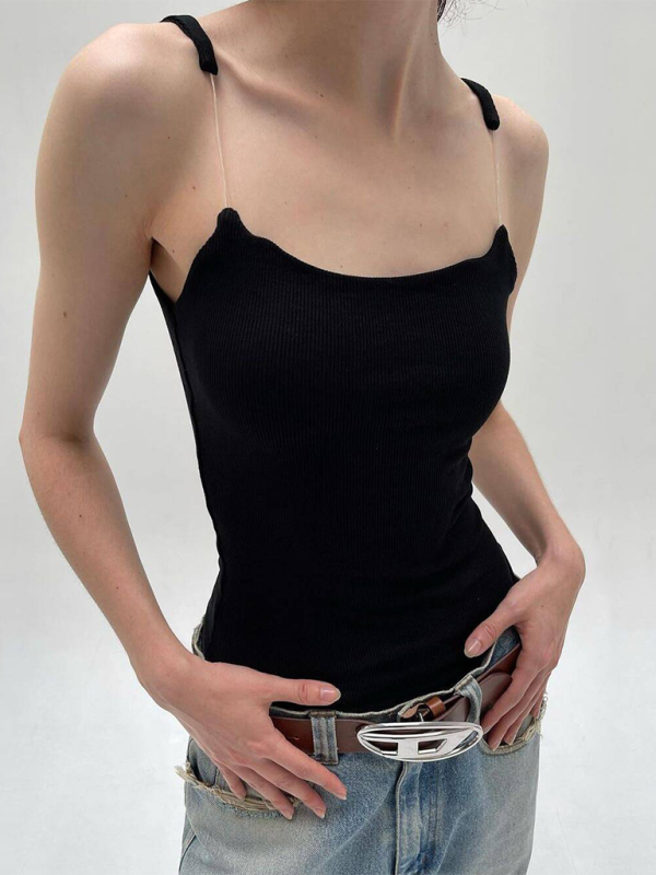 Levoire | Femme-Camisole avec haut côtelé rembourré Noir UNE TAILLE