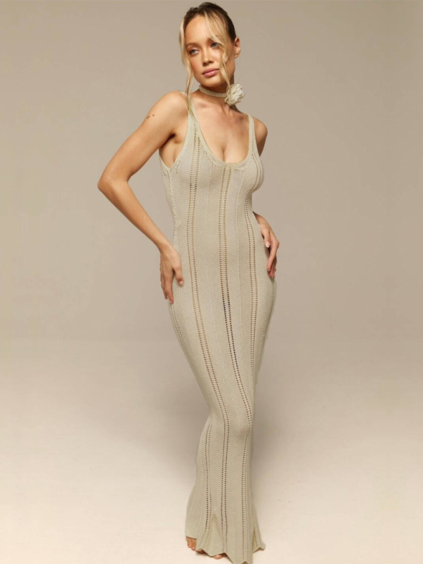 Levoire | Robe de plage en tricot sexy à dos nu pour femme modèle taille haute cover-up Cracker khaki
