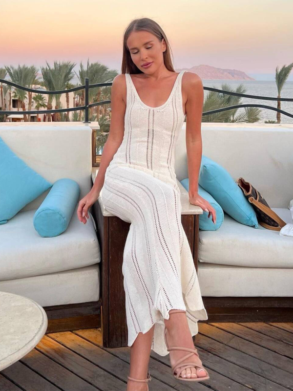 Levoire | Robe de plage en tricot sexy à dos nu pour femme modèle taille haute cover-up