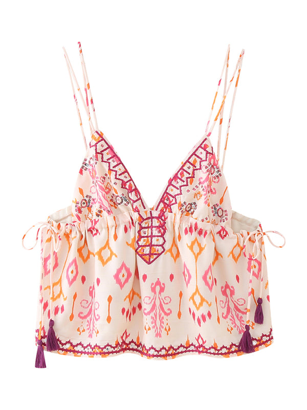 Levoire | Top à fines bretelles en V avec broderie de paillettes Rosa