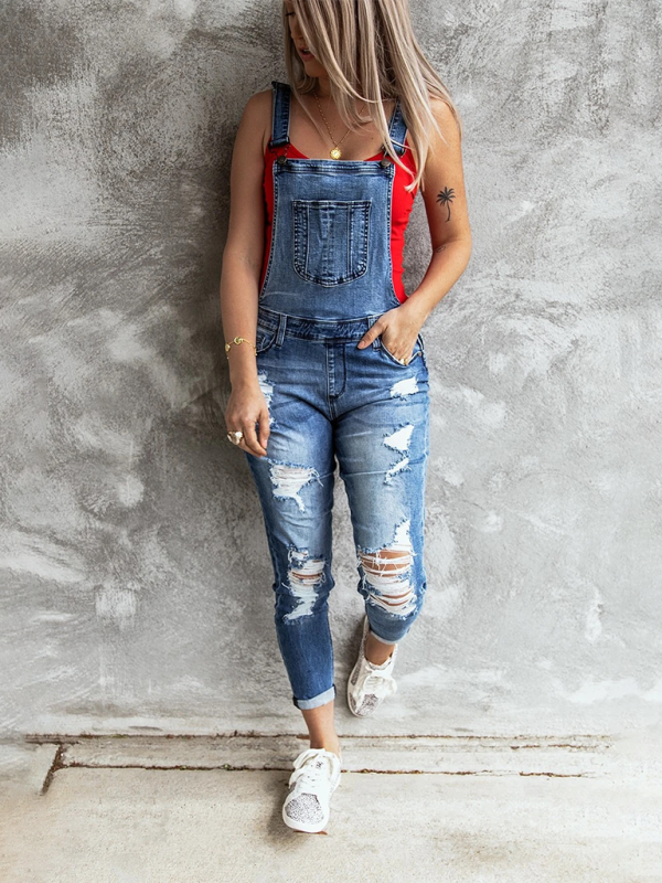 Levoire | Combinaison en denim extensible vintage déchirée Bleu clair