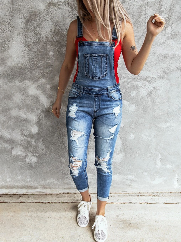 Levoire | Combinaison en denim extensible vintage déchirée