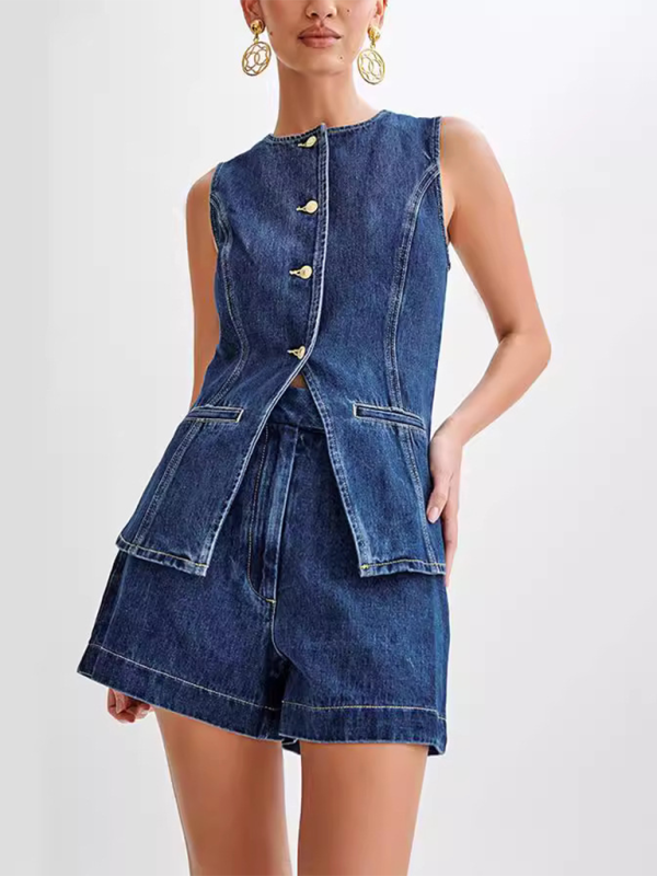 Levoire | Vêtements féminins Shorts en denim taille haute à jambes larges sans bretelles