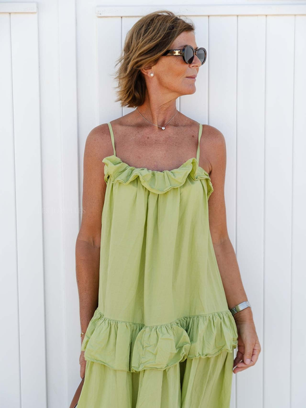 Levoire | Nouvelle robe de vacances Rysjet longue avec une longue étreinte et élégante robe de plage Vert mousse