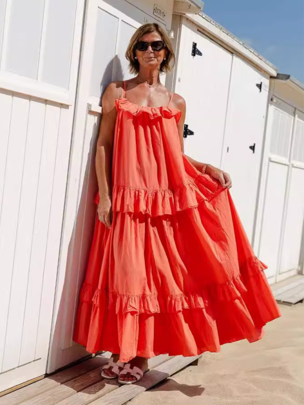 Levoire | Nouvelle robe de vacances Rysjet longue avec une longue étreinte et élégante robe de plage Rot