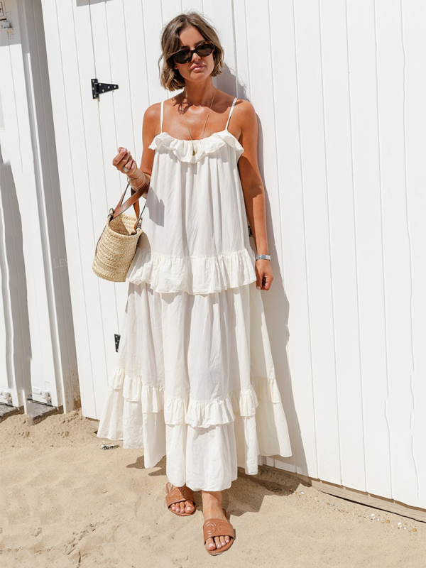 Levoire | Nouvelle robe de vacances Rysjet longue avec une longue étreinte et élégante robe de plage Blanc