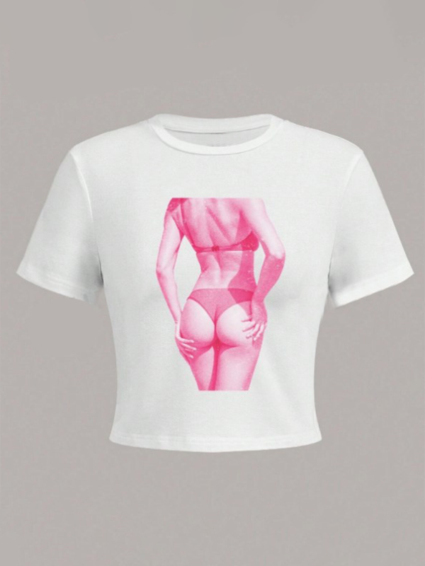 Levoire | Nouvelles Femme Mode de Rue Col Rond T-shirt Imprimé Lettre Taille Courte Muster2