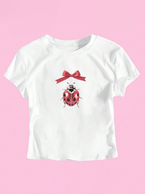 Levoire | Nouvelles Femme Mode de Rue Col Rond T-shirt Imprimé Lettre Taille Courte Muster5