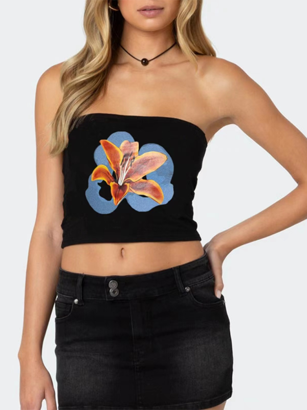 Levoire | Femmes Personnalité Rue Design Floral sexy Découpe Taille Haut Orange