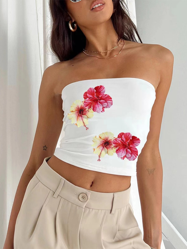 Levoire | Femmes Personnalité Rue Design Floral sexy Découpe Taille Haut Blanc