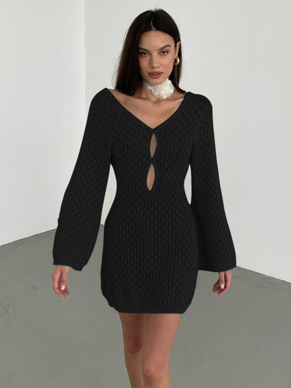 Levoire | Nouvelle robe de plage colorée sexy tricotée à trous bikini maillot de bain couvre-sol protection solaire Noir