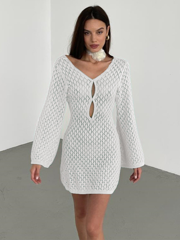 Levoire | Nouvelle robe de plage colorée sexy tricotée à trous bikini maillot de bain couvre-sol protection solaire Blanc