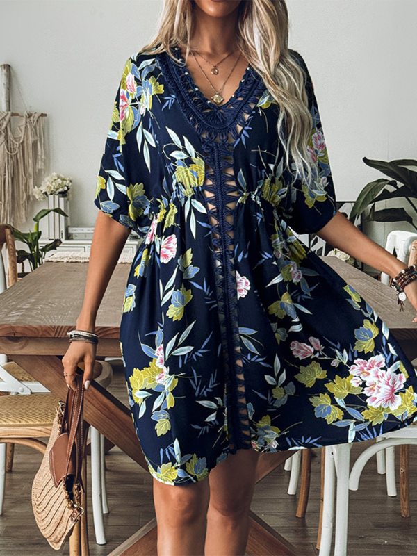 Levoire | Nouveau style imprimé robe de plage Poignées à main Perles Haut robe Couverture de plage