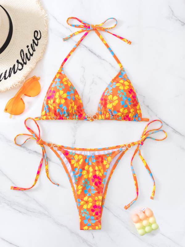 Levoire | Bikini sexy à lacets imprimé en triangle Orange