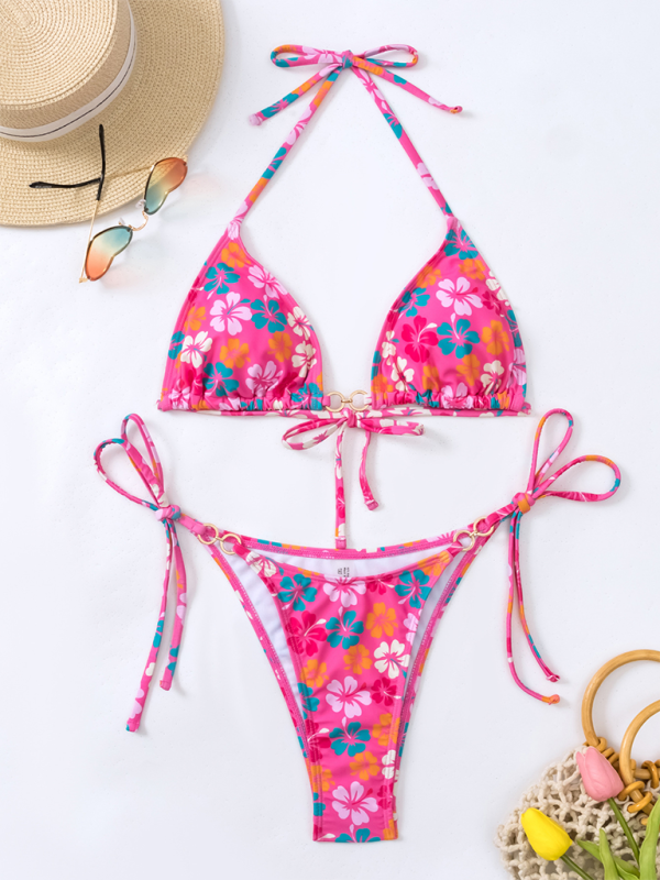 Levoire | Bikini sexy à lacets imprimé en triangle Rosa