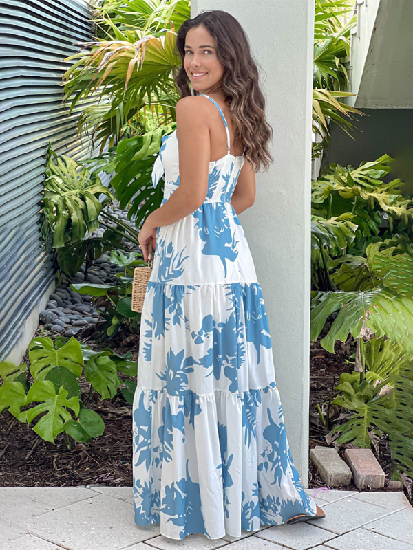 Levoire | Nouveau style imprimé bretelles vacances robe maxi trou robe à pointes