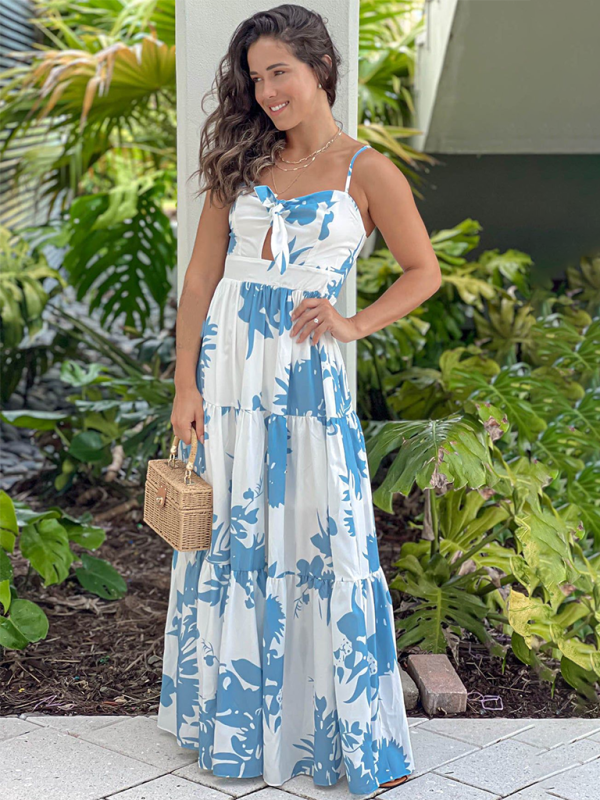 Levoire | Nouveau style imprimé bretelles vacances robe maxi trou robe à pointes