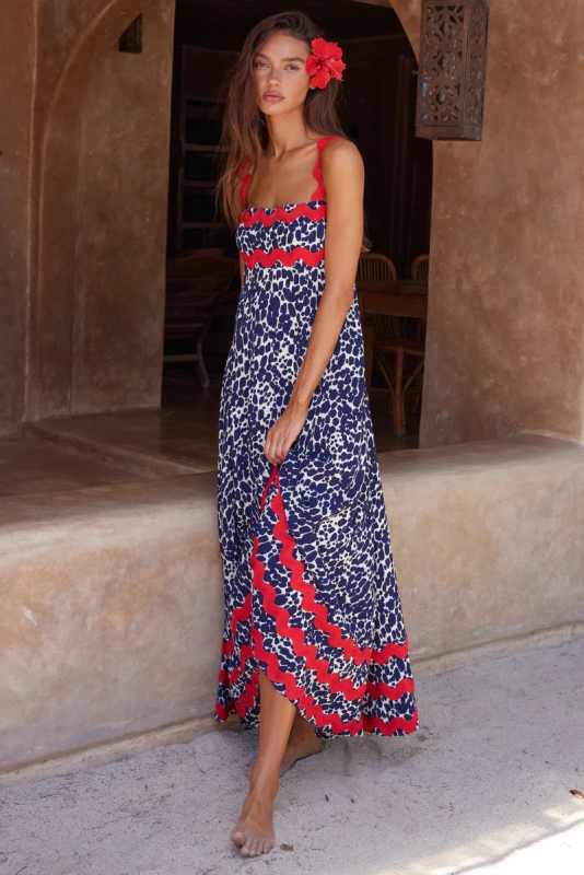 Levoire | Nouveau style petite fleur motif ondulé robe A-line