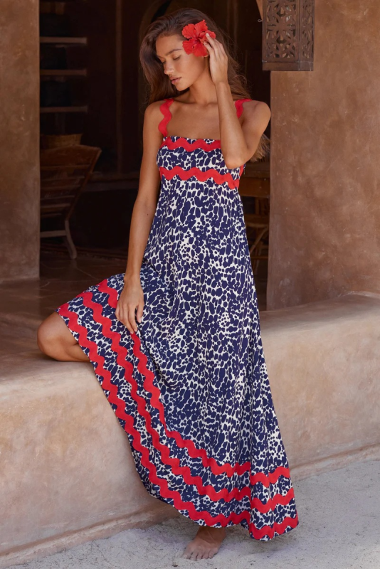 Levoire | Nouveau style petite fleur motif ondulé robe A-line Violet marine