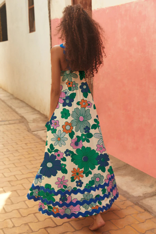 Levoire | Nouveau style petite fleur motif ondulé robe A-line
