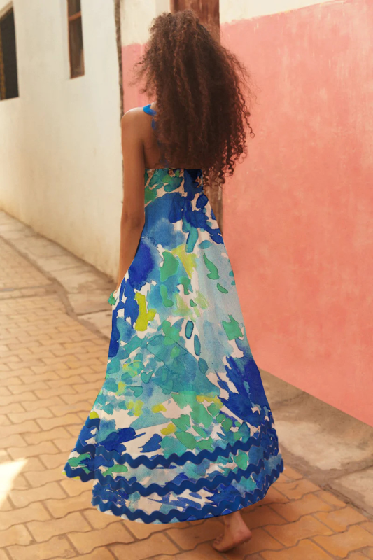 Levoire | Nouveau style petite fleur motif ondulé robe A-line