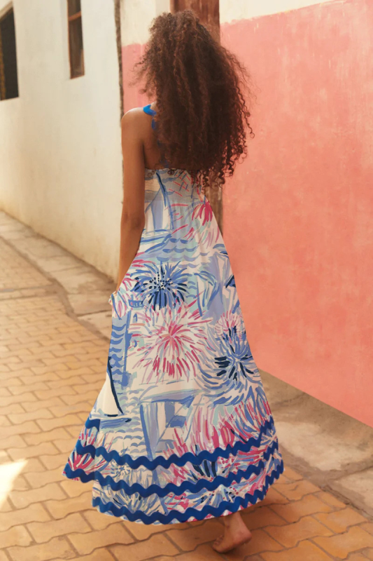 Levoire | Nouveau style petite fleur motif ondulé robe A-line