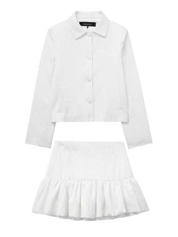 Levoire | Nouvelle robe chemisier en tissu brillant + Ensemble jupe plissée taille haute Blanc