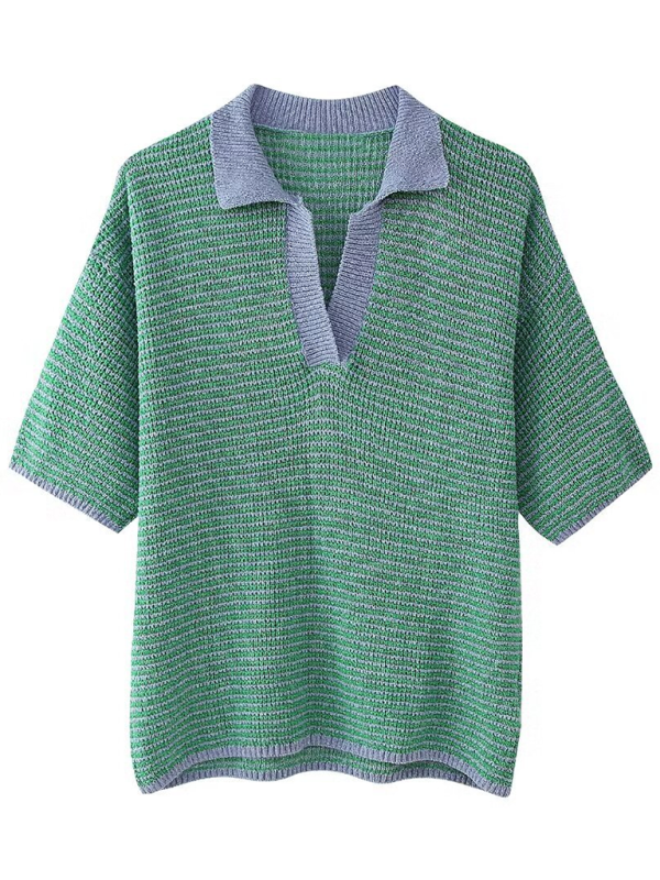 Levoire | Nouveau top à col POLO tricoté loose pour femmes / shorts tricotés taille haute Haut