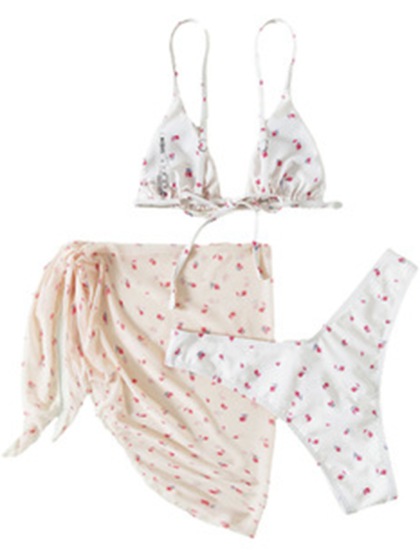 Levoire | Sexy rétro floral bikini trois pièces Blanc