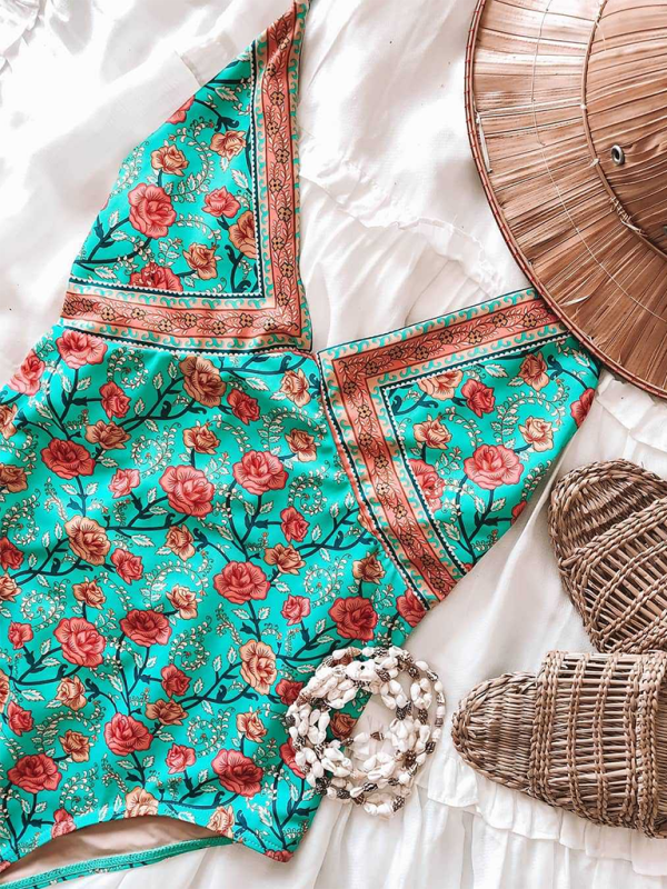 Levoire | Nouvelle Sexy Rétro Motif Floral Une-pièce Maillot de Bain