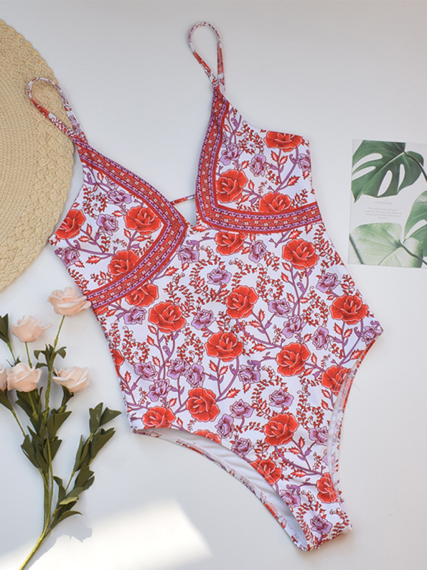 Levoire | Nouvelle Sexy Rétro Motif Floral Une-pièce Maillot de Bain