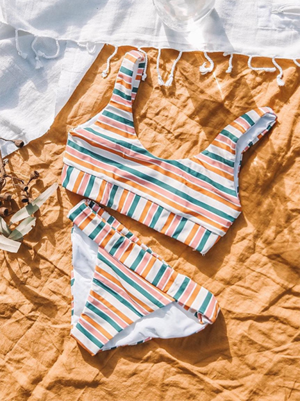 Levoire | Nouveau maillot de bain deux pièces à taille haute rayé pour femmes